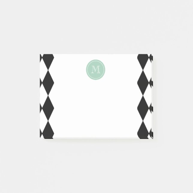 Schwarz-weißes Harlekin-Muster, tadelloses grünes Post-it Klebezettel (Vorderseite)