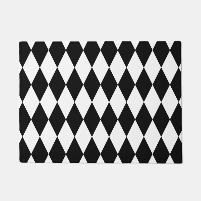 Schwarz-weißes Harlequin Diamonds-Musterdesign Fußmatte (Vorderseite)