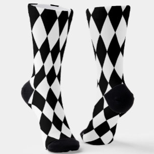 Schwarz-weißes Harlequin Diamonds-Musterdesign Socken