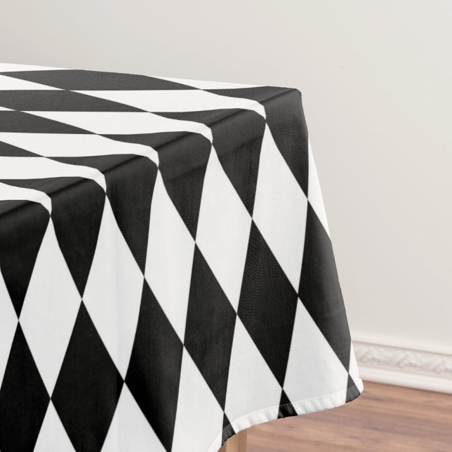 Schwarz-weißes Harlequin Diamonds-Musterdesign Tischdecke (Von Creator hochgeladen)