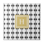 Schwarz-weißes Harlequin-Muster für Monogramm Fliese<br><div class="desc">Schwarz-weißes Harlequin-Muster für Monogramm</div>