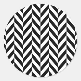 Schwarz-weißes Herringbone-Muster Runder Aufkleber