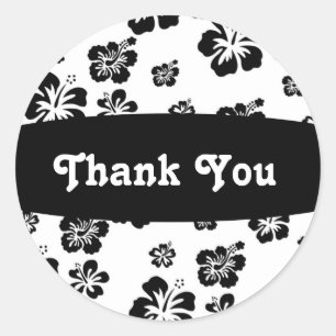 Schwarz-weißes Hibiskusblumen-Blumenparty-Aufklebe Runder Aufkleber