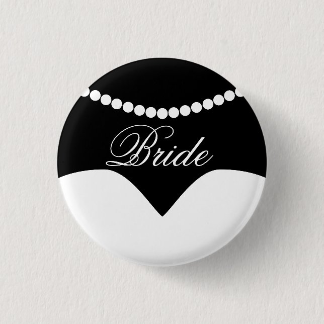 Schwarz-weißes Hochzeitskleid Pearl Necklace Bride Button (Vorderseite)