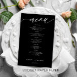 Schwarz-weißes Hochzeitsmenü mit romantischen Schr Flyer<br><div class="desc">Einfach schwarz trendy minimalistisch weiße Kalligraphie Skript benutzerdefiniert Text-Template billig BUDGET Hochzeit Menü Papier Flyer. BITTE LESEN SIE DIES VOR DEM KAUF! Es handelt sich um ein preiswertes Programm, das auf einem PAPER-FLYER gedruckt ist (Werbeträger). BITTE BEACHTEN SIE, dass Hintergrund- und Skriptfarben editierbar sind. Sie können die Vorlage ändern, nachdem...</div>