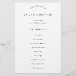 Schwarz-weißes Hochzeitsprogramm mit einfachem Tex