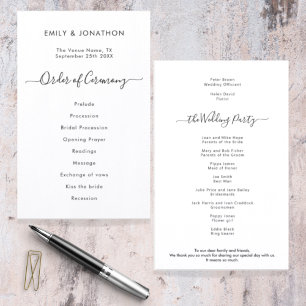Schwarz-weißes Hochzeitsprogramm mit einfacher Sch