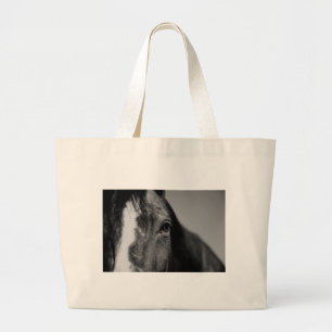 Schwarz-weißes Horseaugenkunstwerk Jumbo Stoffbeutel