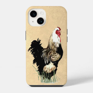 Schwarz-weißes Hühnerrooster Bird Art iPhone 14 Hülle