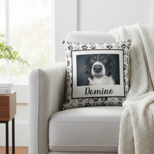 Schwarz-weißes Hunde-Foto für Graue Haustiere Kissen