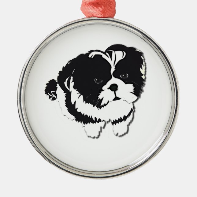 Schwarz-weißes Hundehaustier Shih Tzu Ornament Aus Metall (Vorne)