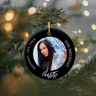 Schwarz weißes individuelles Foto Geburtstag Keramik Ornament