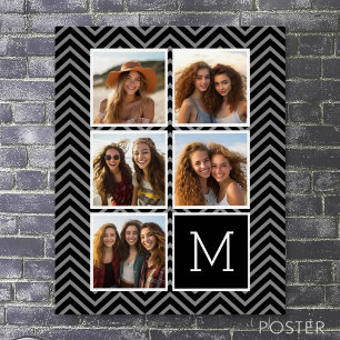 Schwarz-weißes Instagramm 5 Foto Collage Monogramm Poster