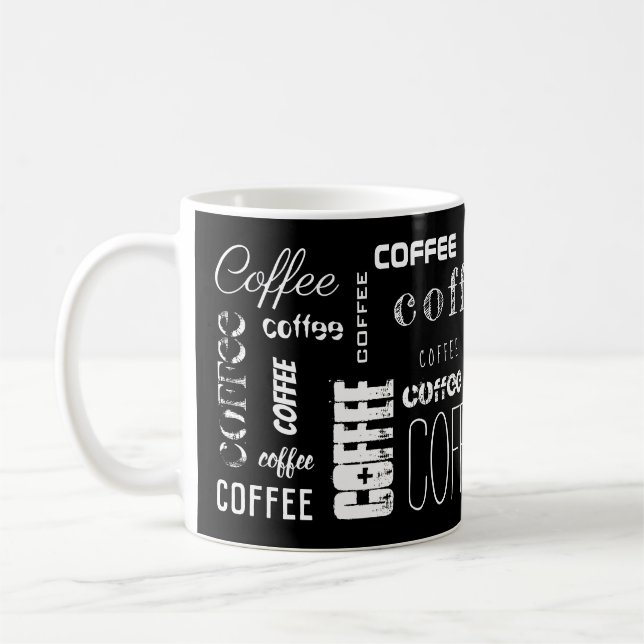 Schwarz-weißes KAFFEE! Bezeichnung des Typografie Kaffeetasse (Links)