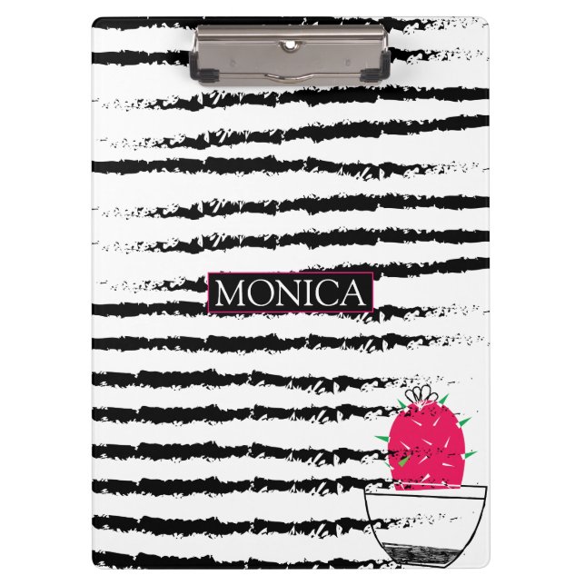 Schwarz-weißes Kakteen gestreift Klemmbrett (Vorderseite)