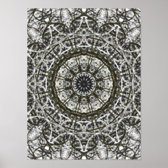 Schwarz-weißes Kaleidoskopmuster Poster (Vorne)