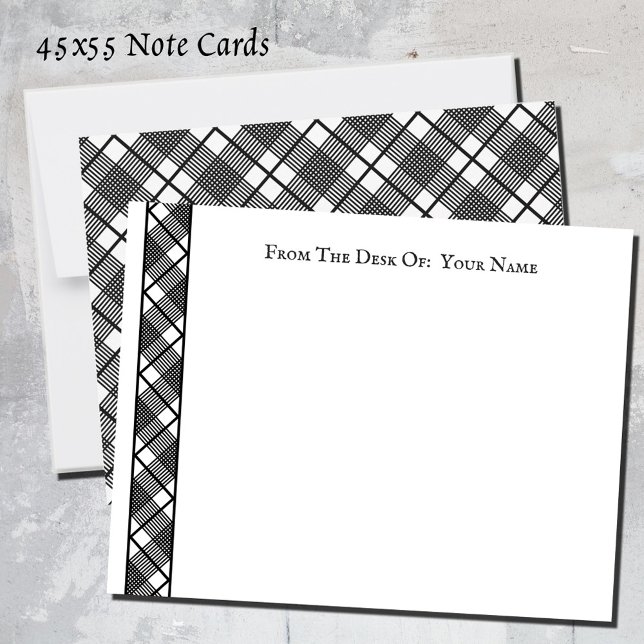 Schwarz-weißes Kariertes Muster bearbeitet 4.5x5.5 Mitteilungskarte (Black and white plaid pattern note cards)