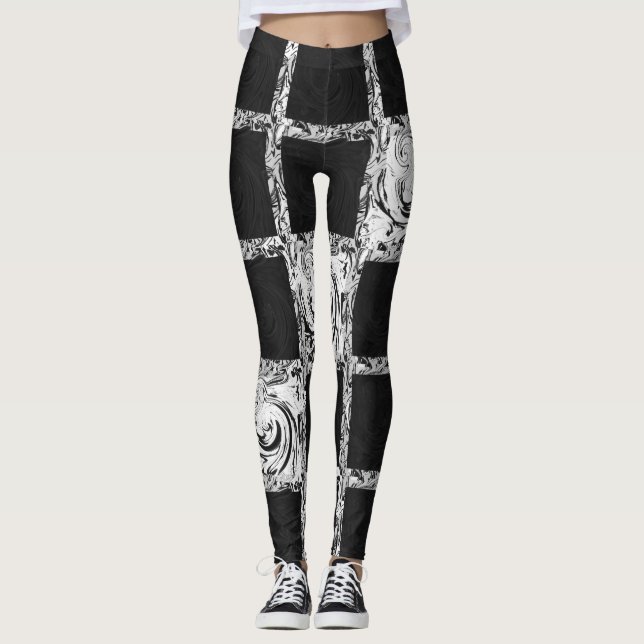 Schwarz-weißes Karo Leggings (Vorderseite)