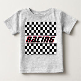 Schwarz-weißes Karo-Racing-Themenmuster Baby T-shirt