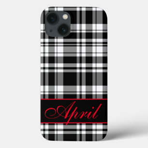 Schwarz-weißes Karomuster monogrammiert Case-Mate iPhone Hülle