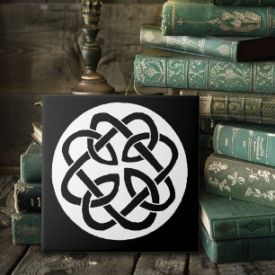 Schwarz-weißes keltisches Knotenmuster-Kreissymbol Fliese