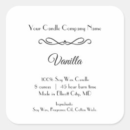 Schwarz-weißes Kerzenetikett Geblüht Minimalistisc Quadratischer Aufkleber