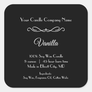 Schwarz-weißes Kerzenetikett Geblüht Minimalistisc Quadratischer Aufkleber