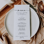 Schwarz-weißes klassisches Hochzeitsessen Menükarte<br><div class="desc">Diese Schwarz-weiße klassische Hochzeitskarte eignet sich hervorragend für eine moderne Hochzeit. Das einfache und elegante Design zeichnet sich durch klassische und extravagante Schriftzeichen in Schwarz und Weiß aus. Dieses Menü kann für Hochzeitsempfang,  Probe Dinner,  Brautparty oder jede Veranstaltung verwendet werden.</div>