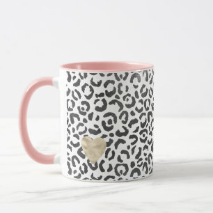Schwarz-weißes Leopard Print Gold Herz Tasse