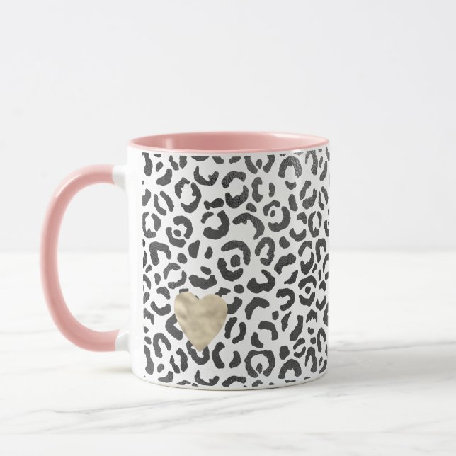 Schwarz-weißes Leopard Print Gold Herz   Tasse (Links)