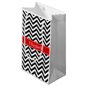 Schwarz-weißes LG Zickzack roter Name Monogramm Kleine Geschenktüte