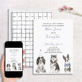 Schwarz-weißes Lila Hunde Baby's 2. Geburtstag Par Einladung