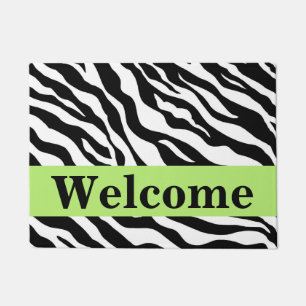 Schwarz-weißes Lime Green Zebra Skin Muster Willko Fußmatte