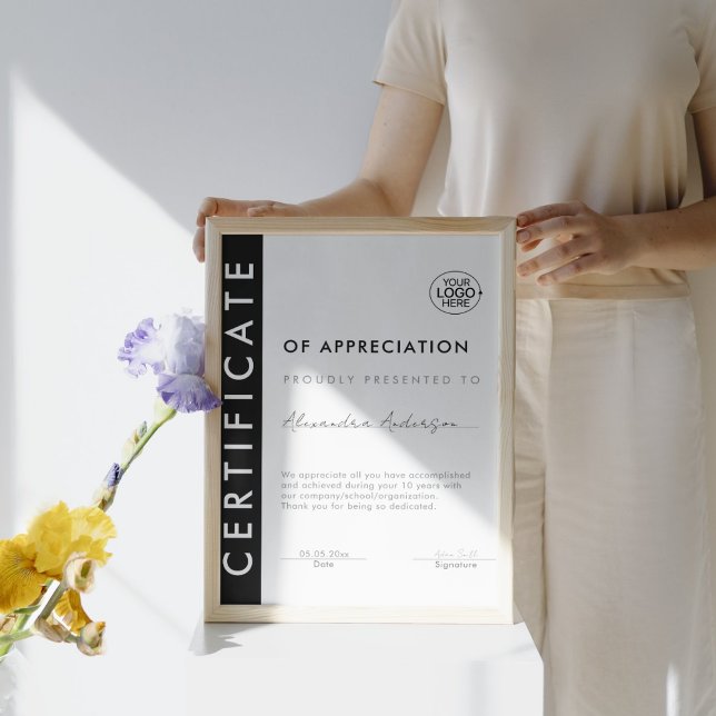 Schwarz-weißes Logo für einfache Zertifikate (Simple Certificate Award Black White Business Logo)