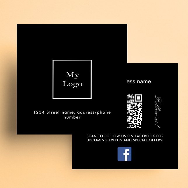 Schwarz-weißes Logo QR-Code Facebook Premium Quadratische Visitenkarte (Von Creator hochgeladen)