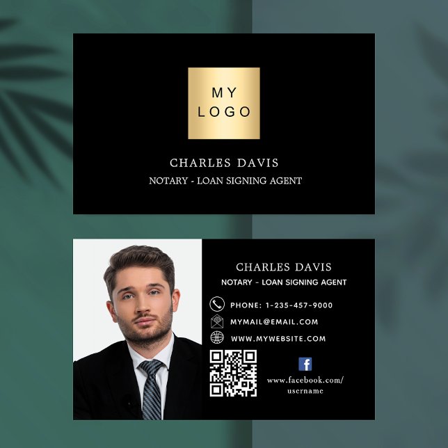 Schwarz-weißes Logo QR Code Foto Facebook Premium Visitenkarte (Von Creator hochgeladen)