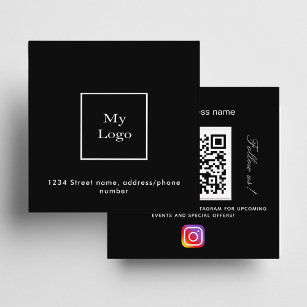 Schwarz-weißes Logo QR Code Instagram folgen Quadratische Visitenkarte