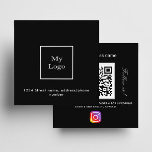 Schwarz-weißes Logo QR Code Instagram folgen Quadratische Visitenkarte