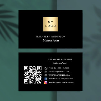 Schwarz-weißes Logo Qr Code Social Media Visitenkarte
