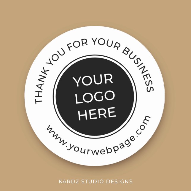 Schwarz-weißes Logo Vielen Dank Runder Aufkleber (Add a branded look to your business with these personalized stickers with your logo.)