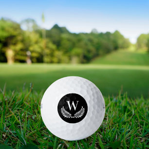 Schwarz-weißes Lorbeerkranz-Monogramm Golfball
