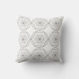 Schwarz-weißes Mandala Circle Blume Muster Pillow Kissen
