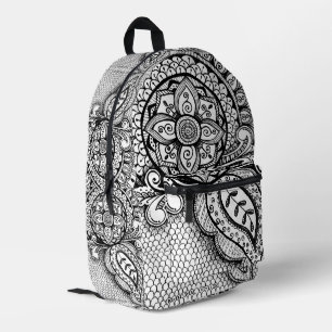 Schwarz-weißes Mandala-Meerjungfrau-Netzwerk Boho Bedruckter Rucksack