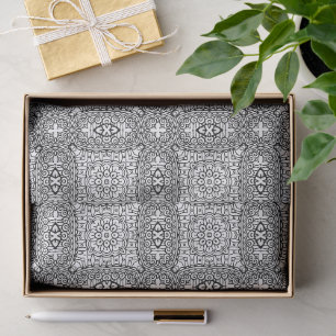 Schwarz-weißes Mandala-Rahmenmuster Seidenpapier
