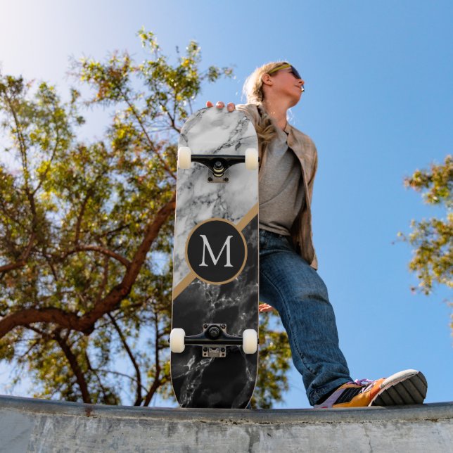 Schwarz-weißes Marbella-Skateboard mit benutzerdef Skateboard (Außen 1)