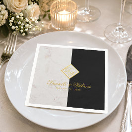 Schwarz-weißes Marmormongram Gold Elegante Hochzei Serviette