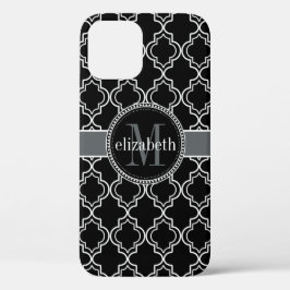 Schwarz-weißes Marokkaner Quatrefoil Monogramm Case-Mate iPhone Hülle