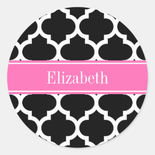 Schwarz-weißes Marokkanisches #5 Hot Pink #2 Name  Runder Aufkleber