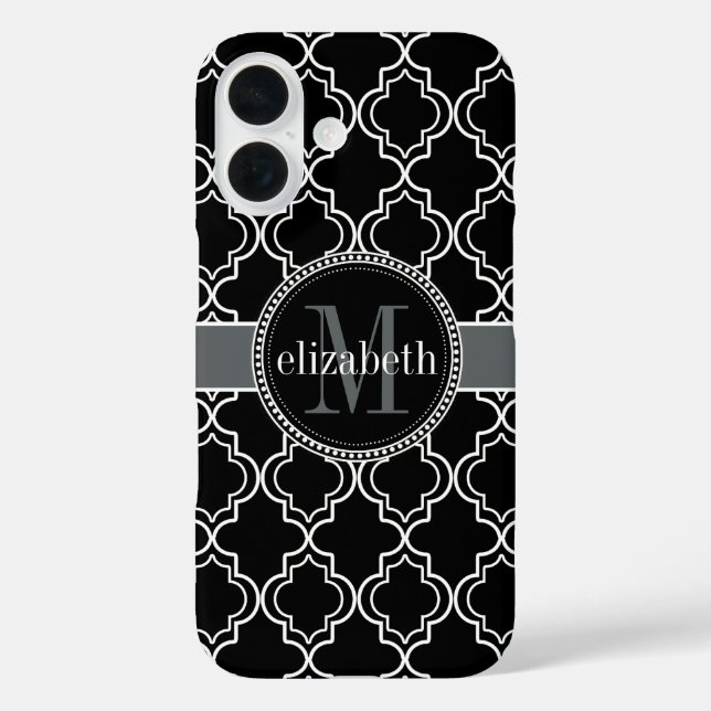 Schwarz-weißes marokkanisches Monogramm Case-Mate iPhone Hülle (Rückseite)