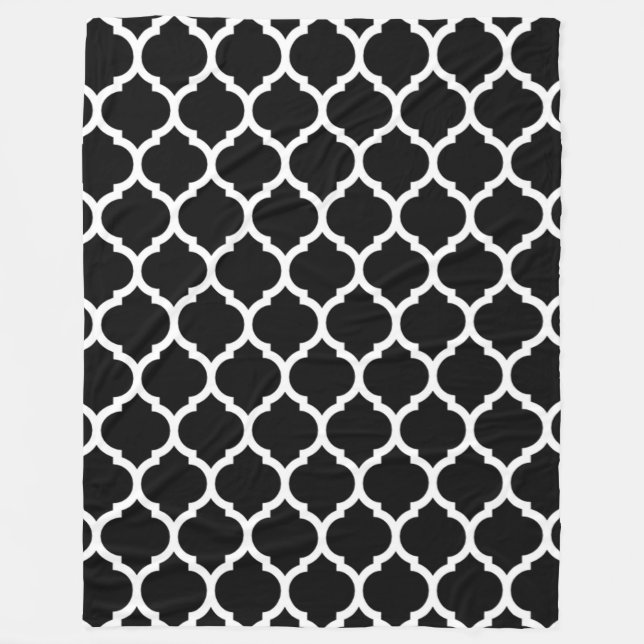 Schwarz-weißes marokkanisches Quatrefolienmuster Fleecedecke (Vorderseite)